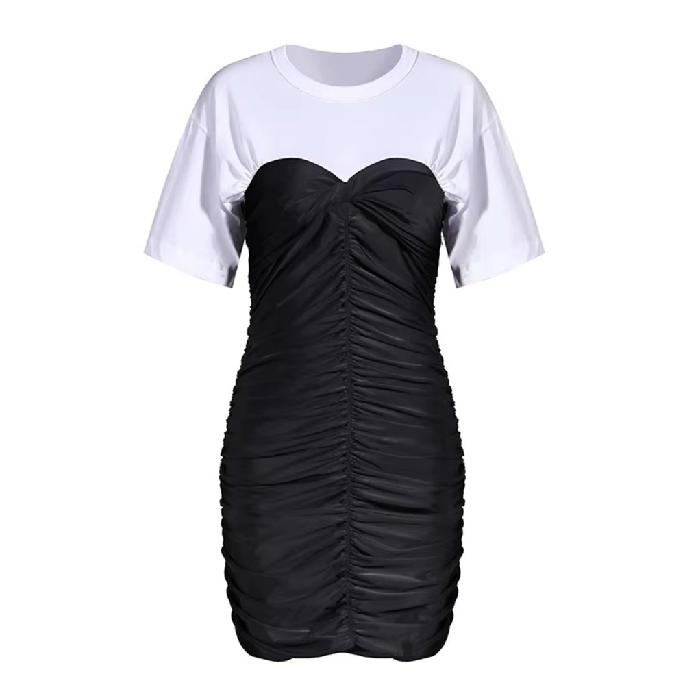 La’Ros Black & White Ruched Mini Dress